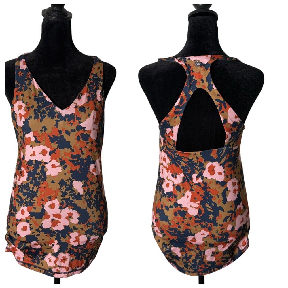 Prana Floral Print Workout Tank Top Size S Racerback Shelf‎ Bra Stretch Yoga